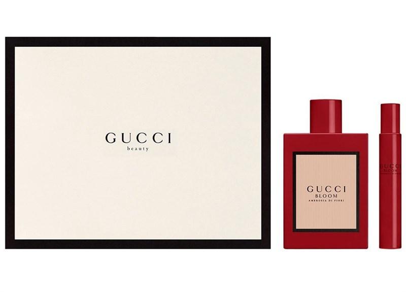 Set quà Gucci Bloom Ambrosia di Fiori chai hồng đậm