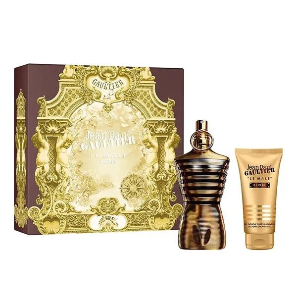 Set JPG Le Male Elixir chai đen vàng kèm sữa tắm